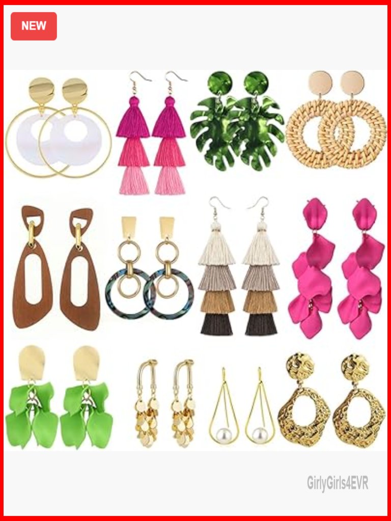 11 Pairs Gold Hammered Drop Earrings Set Screw Back Statement Jewelry